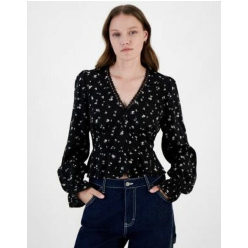 Celebrity Pink V-Neck Printed Peplum